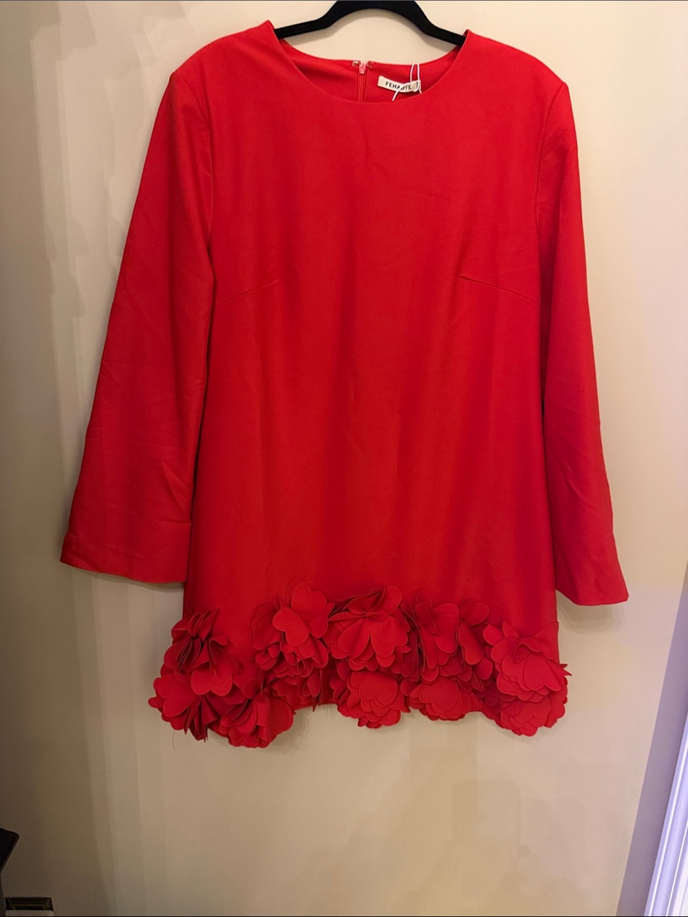 Fehaute  Red Mini Dress with Floral Hem